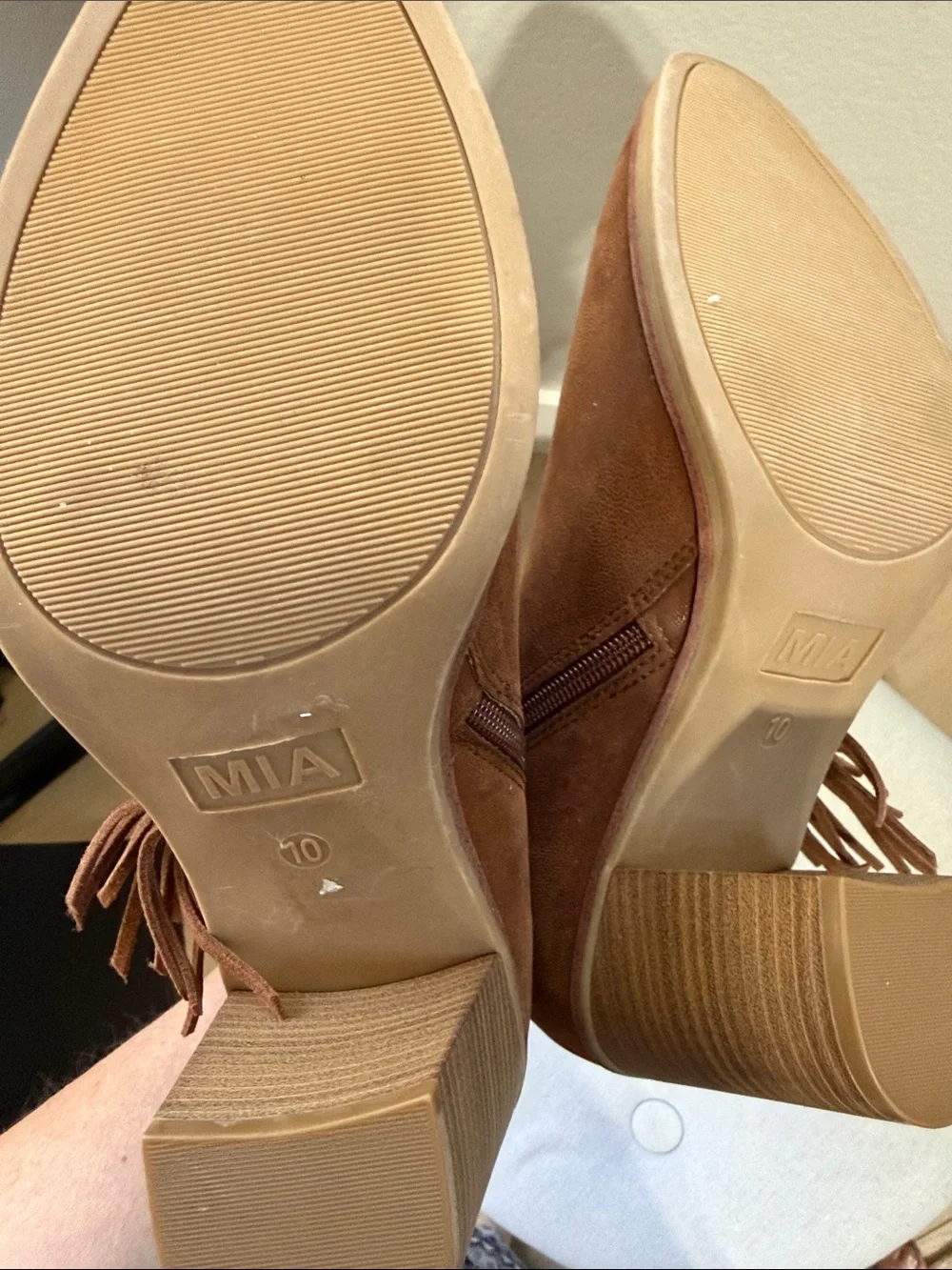 MIA Fringe Booties Tan Brown Gentle Use Women’s Size 10 Western Cowgirl